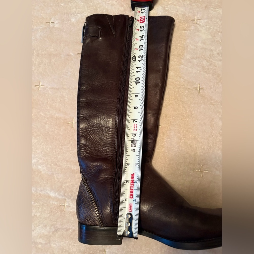 Arturo Chiang Brown Tall Leather Riding Boot AT Falcity Women’s 7 Croc Detail - Picture 9 of 12